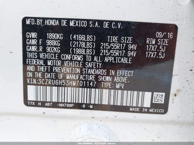 3CZRU6H53HM701147 Honda HR-V EX