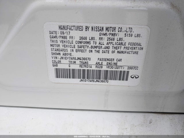 Aukcja sprzedaży 2018 Infiniti Q50 3.0t Luxe, vin: JN1EV7AR6JM436670, numer aukcji: 44498643