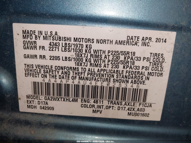 2014 MITSUBISHI OUTLANDER SPORT 4A4AP4AU4EE028346 Photo 8