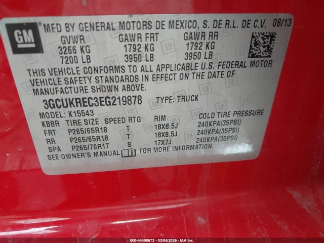 Aukcja sprzedaży 2014 Chevrolet Silverado 1500 1lt, vin: 3GCUKREC3EG219878, numer aukcji: 44498672