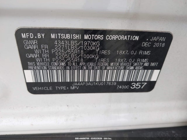 2019 MITSUBISHI OUTLANDER SPORT JA4AP3AU1KU017639 Photo 8