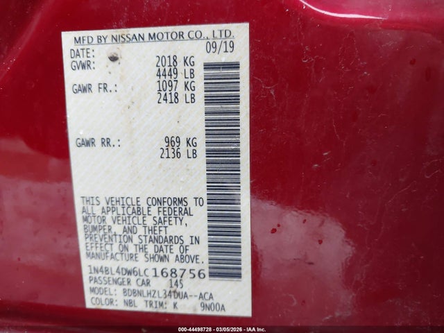 1N4BL4DW6LC168756 Nissan Altima Sv Intelligent Awd