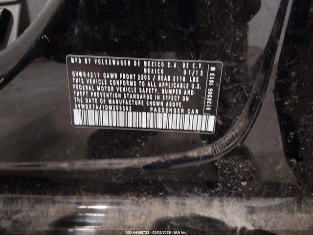 2013 Volkswagen Jetta 2.5l Se მანქანა იყიდება აუქციონზე, vin: 3VWDX7AJ1DM259352, აუქციონის ნომერი: 44498733