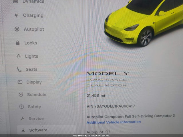 44498762 :رقم المزاد ، 7SAYGDEE1PA066417 vin ، 2023 Tesla Model Y Awd/long Range Dual Motor All-wheel Drive مزاد بيع