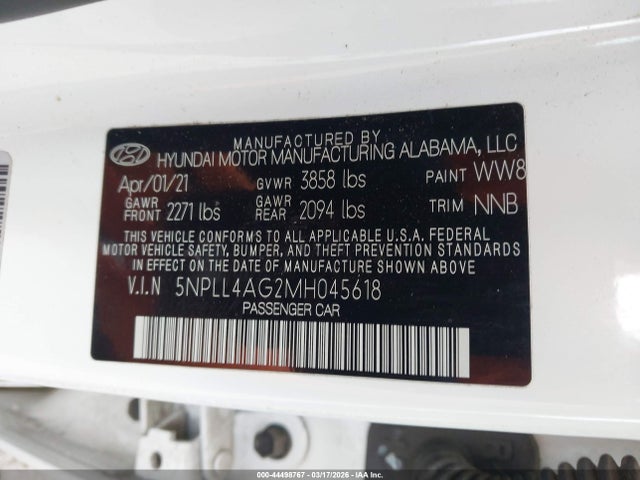 44498767 :رقم المزاد ، 5NPLL4AG2MH045618 vin ، 2021 Hyundai Elantra Se مزاد بيع