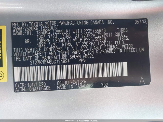 Aukcja sprzedaży 2013 Lexus Rx 350, vin: 2T2ZK1BA6DC121894, numer aukcji: 44498772