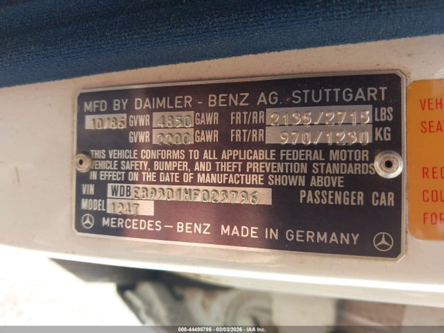 1987 MERCEDES-BENZ 300 WDBEB93D1HF023796 Photo 8