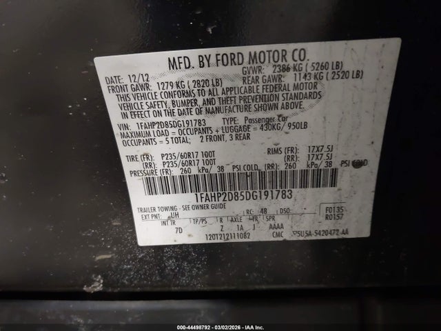 Продажа на аукционе авто 2013 Ford Taurus Se, vin: 1FAHP2D85DG191783, номер лота: 44498792