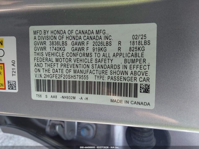 2025 HONDA CIVIC 2HGFE2F20SH579555 Photo 8