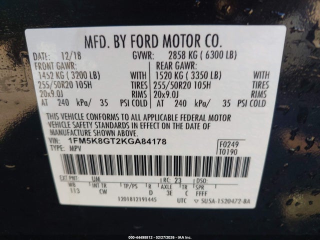 2019 FORD EXPLORER 1FM5K8GT2KGA84178 Photo 8