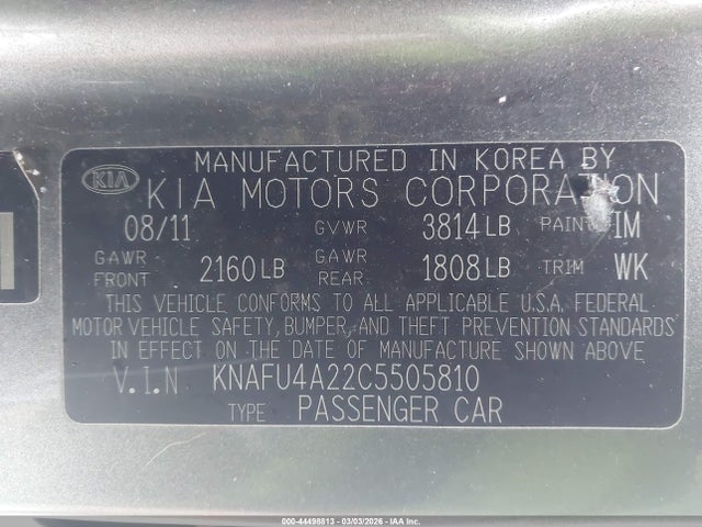 Продаж на аукціоні авто 2012 Kia Forte Ex, vin: KNAFU4A22C5505810, номер лоту: 44498813