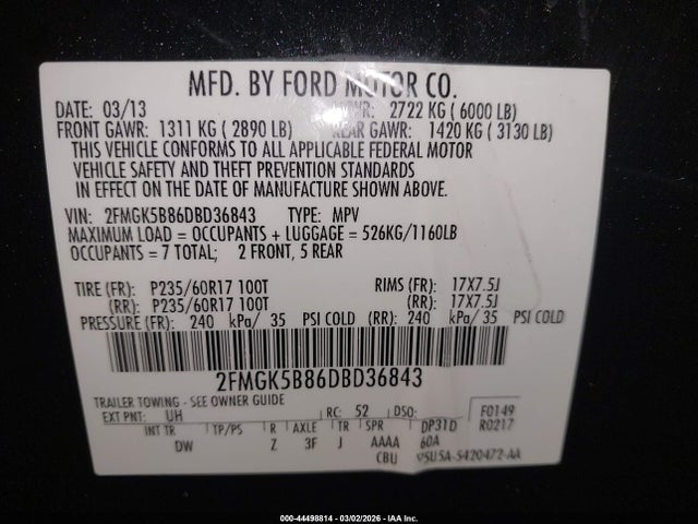 Продаж на аукціоні авто 2013 Ford Flex Se, vin: 2FMGK5B86DBD36843, номер лоту: 44498814