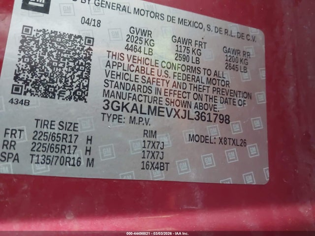 Продаж на аукціоні авто 2018 Gmc Terrain Sle, vin: 3GKALMEVXJL361798, номер лоту: 44498821