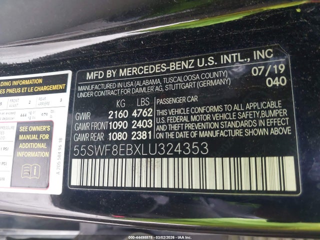 Auction sale of the 2020 Mercedes-benz C 300 4matic, vin: 55SWF8EBXLU324353, lot number: 44498878