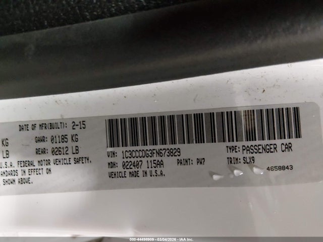 44498909 :رقم المزاد ، 1C3CCCDG3FN673829 vin ، 2015 Chrysler 200 S مزاد بيع