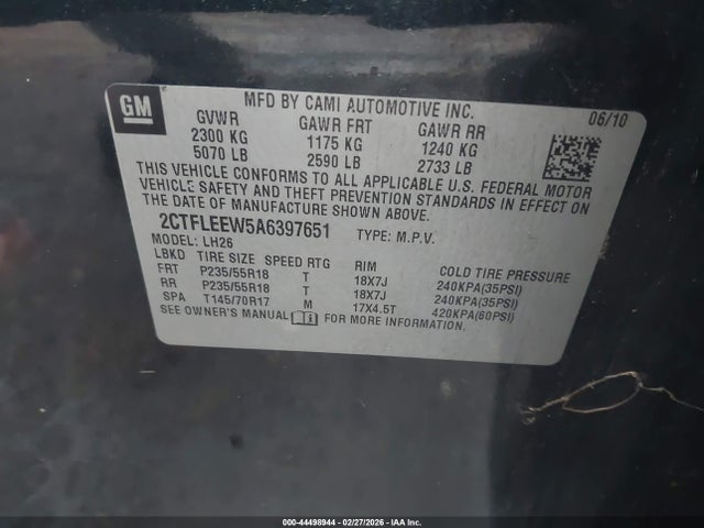 Aukcja sprzedaży 2010 Gmc Terrain Sle-2, vin: 2CTFLEEW5A6397651, numer aukcji: 44498944