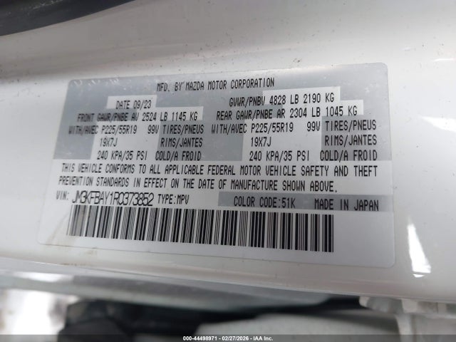 44498971 :رقم المزاد ، JM3KFBAY1R0373852 vin ، 2024 Mazda Cx-5 2.5 Carbon Turbo مزاد بيع
