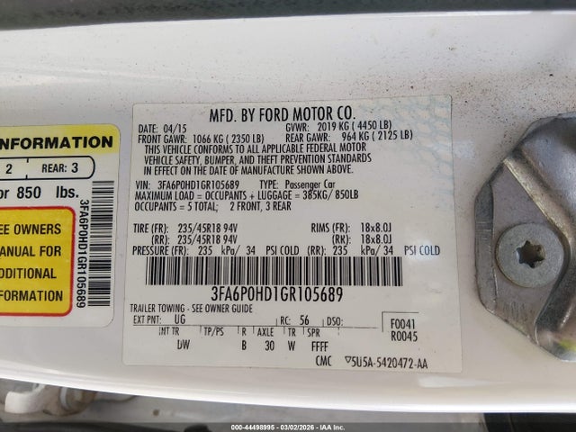 Ford FUSION SE 2016 3FA6P0HD1GR105689 Image 9