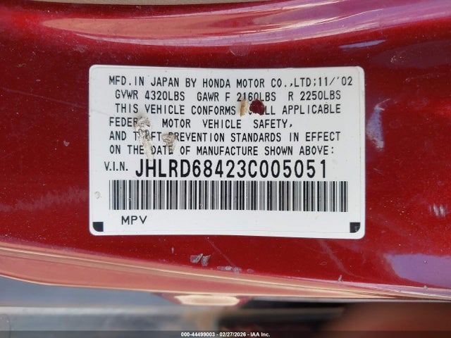 Продажа на аукционе авто 2003 Honda Cr-v Lx, vin: JHLRD68423C005051, номер лота: 44499003