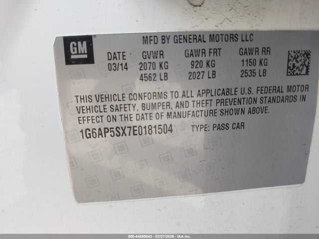 Продаж на аукціоні авто 2014 Cadillac Cts Standard, vin: 1G6AP5SX7E0181504, номер лоту: 44499043