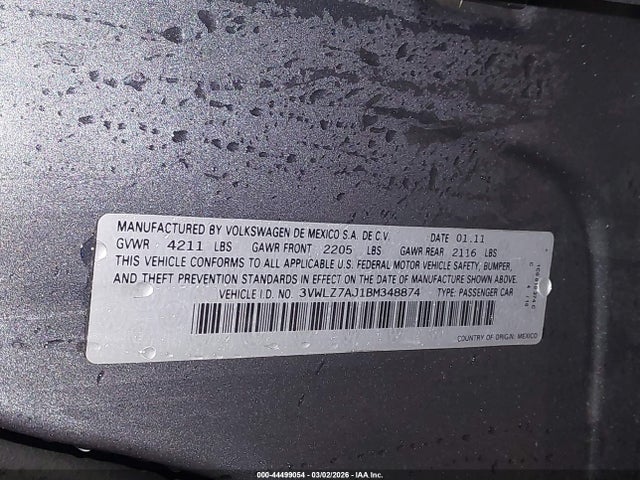 Продаж на аукціоні авто 2011 Volkswagen Jetta 2.5l Sel, vin: 3VWLZ7AJ1BM348874, номер лоту: 44499054