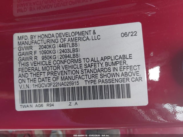 2022 HONDA ACCORD HYBRID 1HGCV3F22NA025915 Photo 8