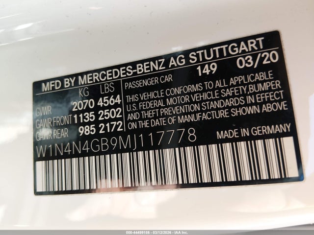 44499186 :رقم المزاد ، W1N4N4GB9MJ117778 vin ، 2021 Mercedes-benz Gla 250 مزاد بيع