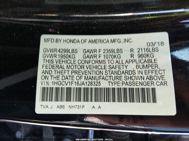 1HGCV1F16JA128325 Honda ACCORD LX