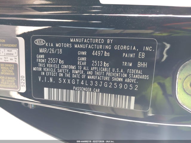 5XXGT4L33JG259052 KIA Optima Lx