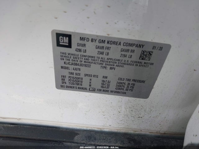 44499222 :رقم المزاد ، KL4CJASB4LB318222 vin ، 2020 Buick Encore Fwd Preferred مزاد بيع