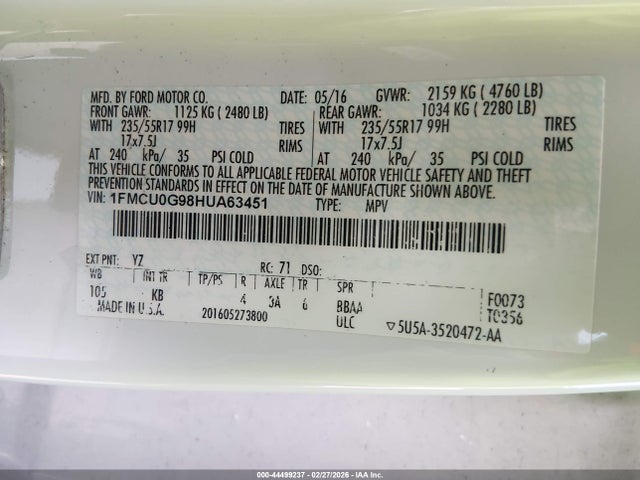1FMCU0G98HUA63451 Ford ESCAPE SE