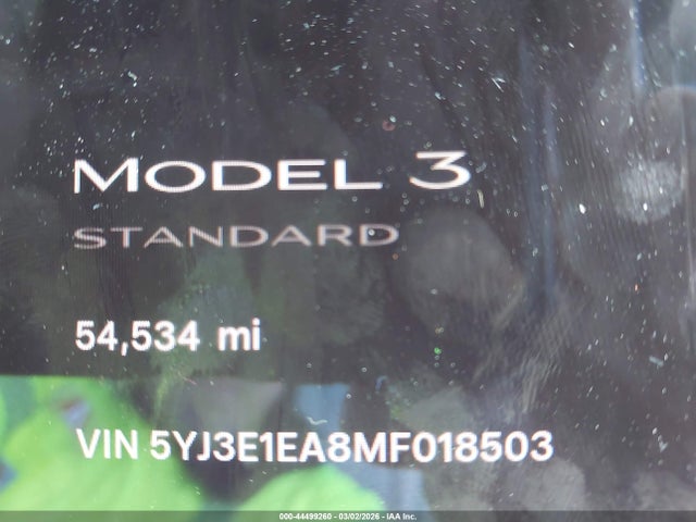 Продаж на аукціоні авто 2021 Tesla Model 3 Standard Range Plus Rear-wheel Drive, vin: 5YJ3E1EA8MF018503, номер лоту: 44499260