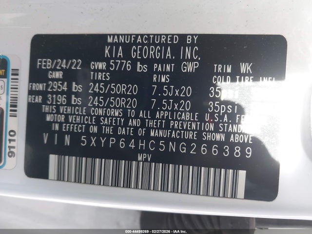 5XYP64HC5NG266389 KIA Telluride S
