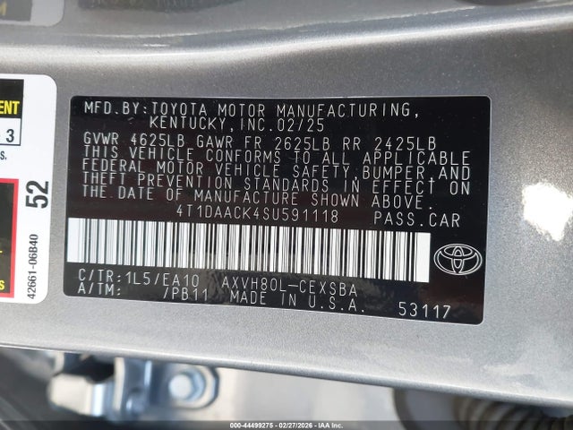 4T1DAACK4SU591118 Toyota CAMRY SE
