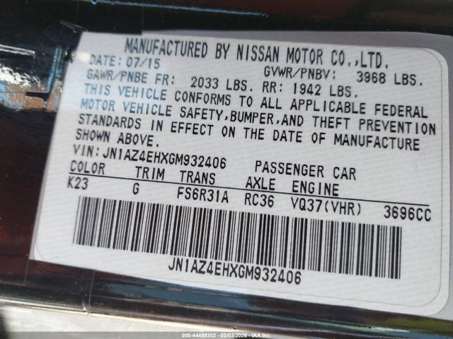 JN1AZ4EHXGM932406 Nissan 370z Sport