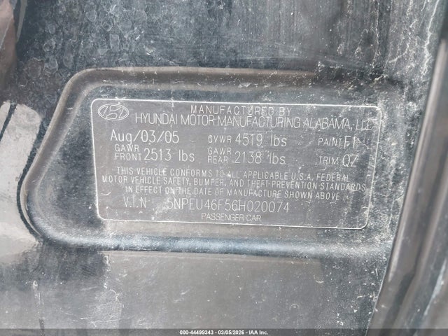 Продаж на аукціоні авто 2006 Hyundai Sonata Gls V6/lx V6, vin: 5NPEU46F56H020074, номер лоту: 44499343