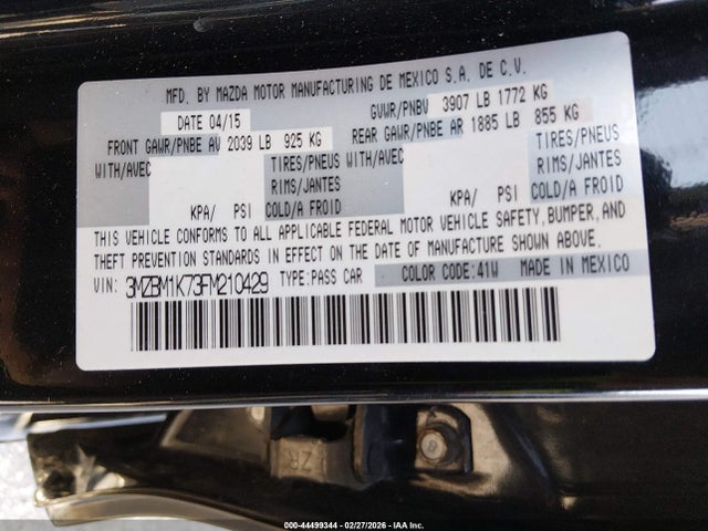 Продаж на аукціоні авто 2015 Mazda Mazda3 I Sport, vin: 3MZBM1K73FM210429, номер лоту: 44499344