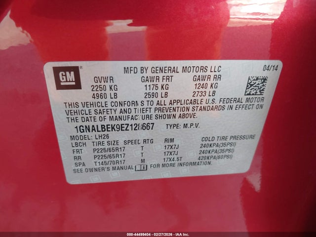 1GNALBEK9EZ128667 Chevrolet EQUINOX 1LT