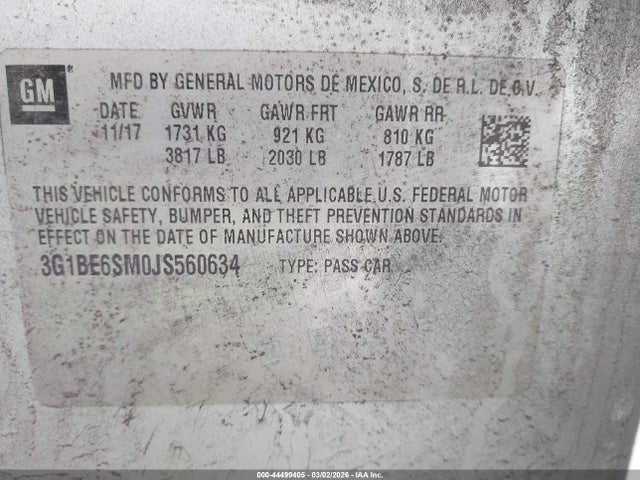 Продажа на аукционе авто 2018 Chevrolet Cruze Lt Auto, vin: 3G1BE6SM0JS560634, номер лота: 44499405