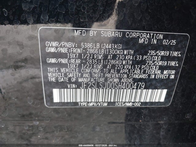 44499406 :رقم المزاد ، JF2SLSJD0SH400479 vin ، 2025 Subaru Forester Sport Hybrid مزاد بيع