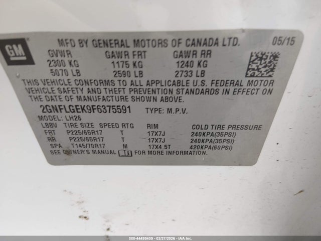 Chevrolet Equinox 2lt 2015 2GNFLGEK9F6375591 Image 9