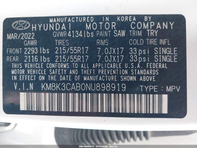 2022 HYUNDAI KONA KM8K3CAB0NU898919 Photo 8