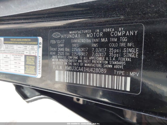 Auction sale of the 2017 Hyundai Tucson Se, vin: KM8J3CA41HU428089, lot number: 44499416