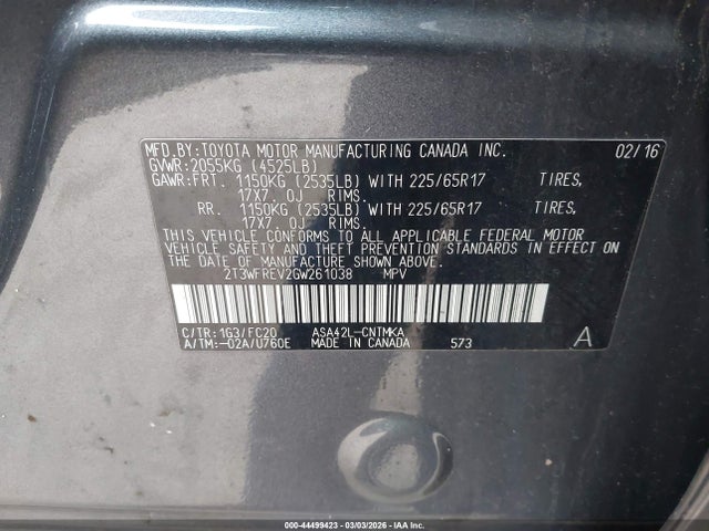 Toyota Rav4 Xle 2016 2T3WFREV2GW261038 Image 9