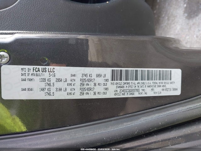 Продажа на аукционе авто 2016 Dodge Grand Caravan Sxt, vin: 2C4RDGCG6GR357955, номер лота: 44499458