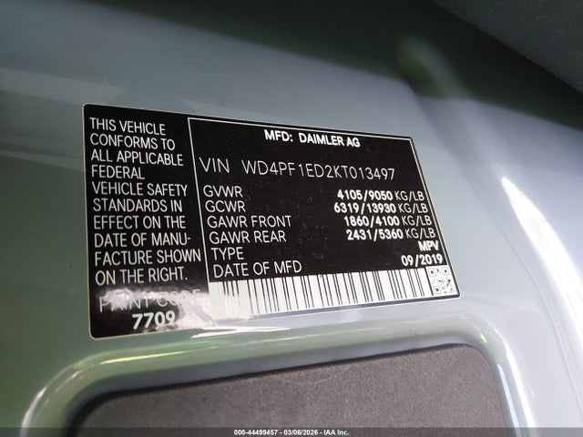 Продажа на аукционе авто 2019 Mercedes-benz Sprinter High Roof I4, vin: WD4PF1ED2KT013497, номер лота: 44499457
