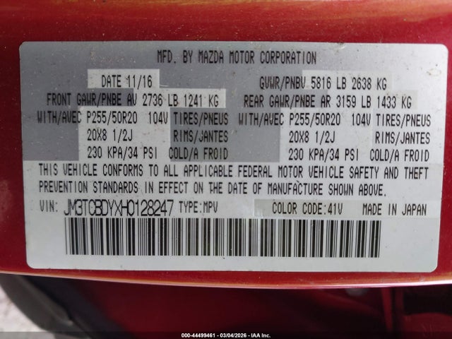 2017 MAZDA CX-9 JM3TCBDYXH0128247 Photo 8