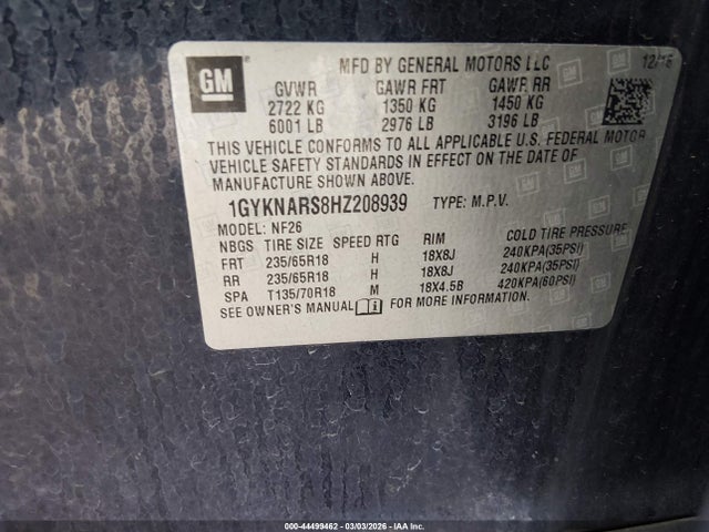 Продажа на аукционе авто 2017 Cadillac Xt5 Standard, vin: 1GYKNARS8HZ208939, номер лота: 44499462