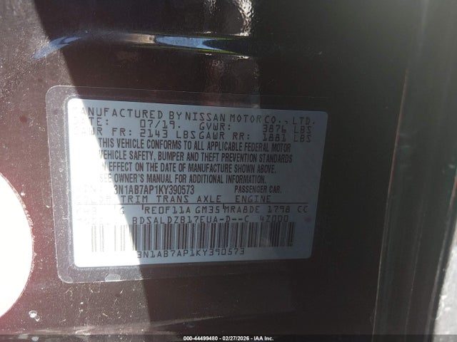Aukcja sprzedaży 2019 Nissan Sentra Sv, vin: 3N1AB7AP1KY390573, numer aukcji: 44499480