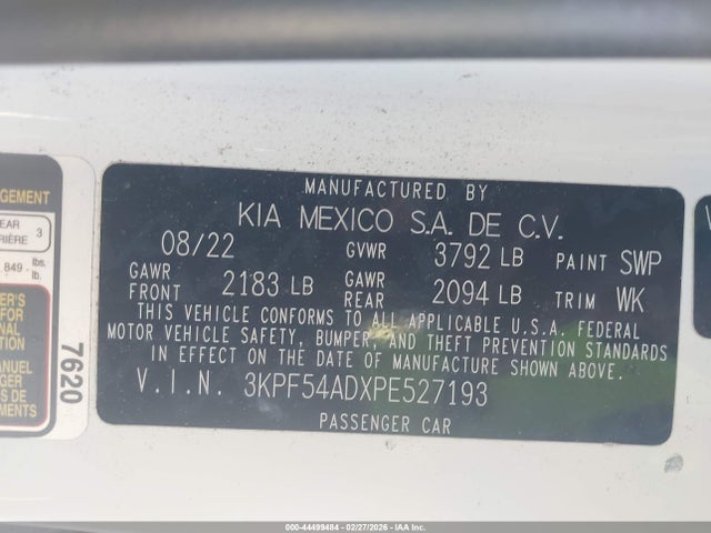 3KPF54ADXPE527193 KIA Forte Gt-line